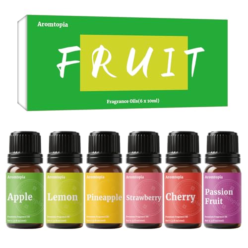 Fruit Fragrance Oils Aromtopia 6x10ml Fruity Essential Oils for Diffusers for Home Soap Candle Making Scents Strawberry Pineapple Lemon Cherry Passion Fruit Apple Fragrance Oil Gift Set