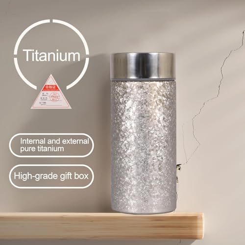 Image of Titanium Water Cup with Lid, Leakproof & Lightweight Portable Bottle, Durable Metal Drink Container for Office Travel Home, Reusable Teacup for Daily Use (Titanium Silver, 350 ml)