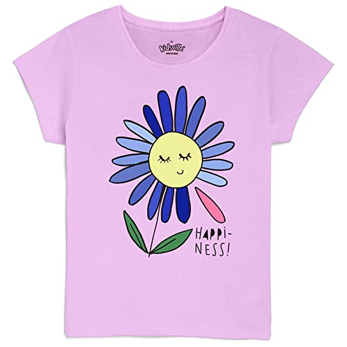 Image of Kidsville Printed Regular Fit White Cotton Girl's T-Shirt