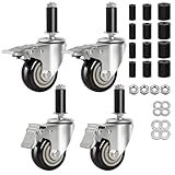 3 Inch Caster Wheels for Prep Table, Expanding Stem Casters with Dual Brake, Fit 7/8