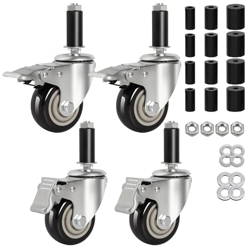 3 Inch Caster Wheels for Prep Table, Expanding Stem Casters with Dual Brake, Fit 7/8