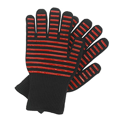Relaxdays Barbacoa, 1 Par, Resistentes Calor Hasta 350 °C, Guantes Largos Revestimiento Silicona, Negro Y Rojo, Set De 2