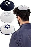 Pack of 4-Pcs - Hq 17cm Mix Colors Hand-Made Knitted Kippah with Star 0f Dav!d Embroidery for Men...