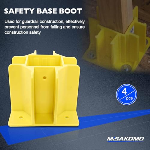 4PCS Yellow Safety Base Boot - Guardrail Base with Toeboard Slots - Reusable Fall Protection Accessories for Residential & Commercial Construction by Misakomo - Image 2