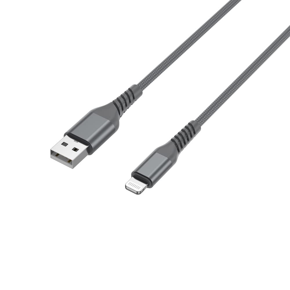 WE Cavo USB a Lightning ultra resistente in nylon intrecciato e Kevlar, 1 metro, certificato MFi, ricarica e sincronizzazione dati, colore: grigio
