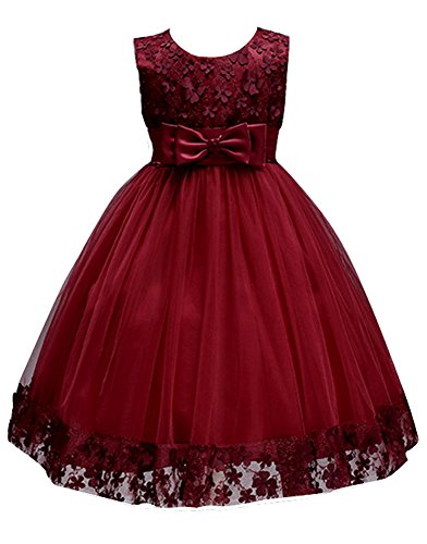 Girl Flower Lace Holiday Dresses for Baby Sleeveless Baptism Dress Casual Playwear Ball Gowns for Wedding Sundress A Line Tank Vintage Floral Knee Kids Tutu Size 3T-4T Wine Red (Burgundy, 6)