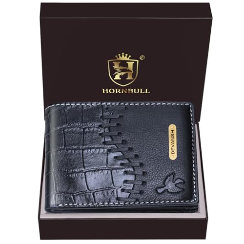 Image of HORNBULL Men's Personalized Wallet I Customized Slim Stylish Leather Purse with Name I Unique Birthday Gift for Men Boy Love Husband (Charcoal)