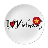 Paquet Quantité: 1 x plaque DIYthinker J\'aime Le Vietnam Parole Drapeau Amour Coeur Illustration décorative Porcelaine Assiette à Dessert 8 Pouces Dîner Accueil Cadeau 21cm diamètre Multicolor