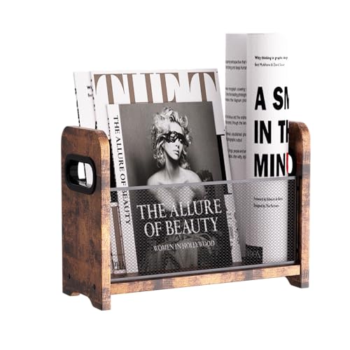 Zeitschriftenhalter und -ständer aus Holz, Retro-Stil, brauner Netz-Aufbewahrungskorb für Bücher, Zeitungen, Akten – Schreibtisch/Boden-Organizer Zeitschriftenhalter und -ständer aus Holz, Retro-Stil, brauner Netz-Aufbewahrungskorb für Bücher, Zeitungen, Akten – Schreibtisch/Boden-Organizer