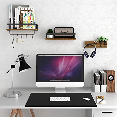 Decosis Bathroom Floating Shelves Wall Mounted, Rustic Wood Bathroom Wall Shelf With Towel Bar & Hooks, Storage Shelves For Bathroom, Kitchen, Bedroom, Living Room, Office, Brown, Set Of 3 #TOP3