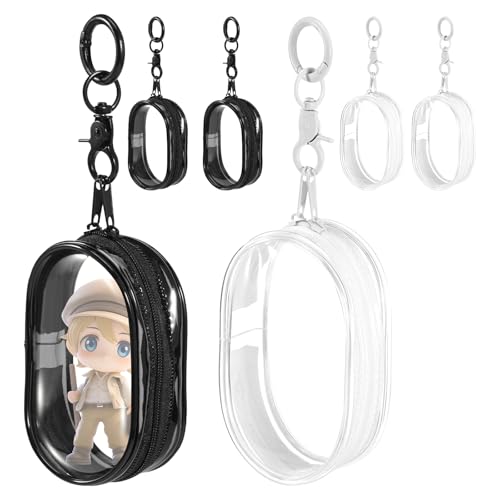 FwQoFvk 6Pcs Clear Figure Display Bag Clear Doll Display Case Keychain with Zipper Closure Portable Mini Figure Bags PVC Doll Bag Keychain Charms Clear Figure Pouch for Collectibles Mini Figures