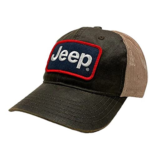 Jeep Waxed Chino Twill Patch Hat/Light Mesh with Rugged Reconditioned Look – Brown/Khaki