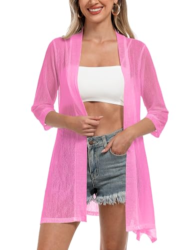 Image of iClosam Women Casual 3 /4 Sleeve Sheer Open Front Cardigan Sweater Kimono