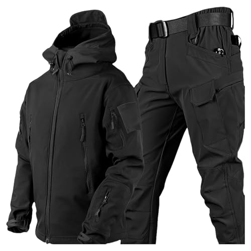 aromm Herren Weiche Shell Kapuze Taktische Jacke & Hosen Anzüge für Outdoor-Angeln Wandern Camping...