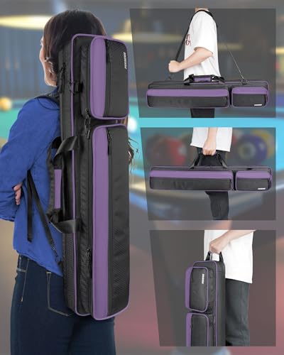 PEKREWS Pool Cue Case 4x5, Pool Stick Case with Multiple Pockets Holds 4 Butts 5 Shafts, Sturdy Pool Stick Bag with Adjustable Shoulder Straps, Billiard Cue Backpack Soft Padded for Women and Girls - Thumbnail 7