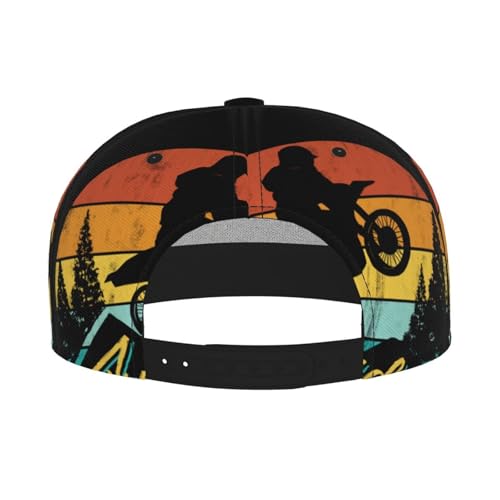Retro Sunset Motorcycle Fashion Flat Brim Baseball Cap â€“ Stylish Unisex Cap with All-Over Print Design â€“ Breathable Lightweight Hat for Daily Wear, Outdoor Activities, and Travel Black4