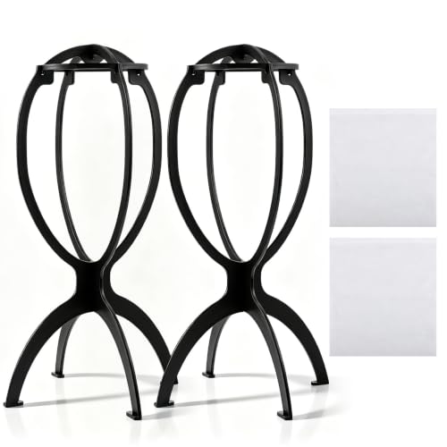 obeoby Wig Stands for Wigs Storage 2 Pack Black Folding Wig Head Stand and 2 Dust Bag Portable Travel Holder for Daily Organization Drying