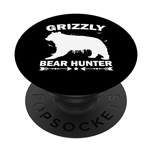 Grizzly Bear Hunt Wildlife Hunter Hunting PopSockets Swappable PopGrip, Black