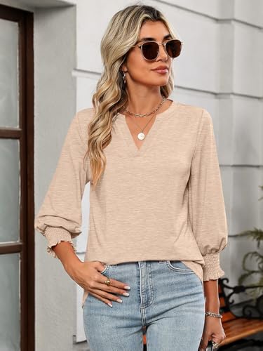 PGANDS Women's V Neck 3/4 Sleeve Tops Dressy Casual Shirts Cute Loose Blouse2