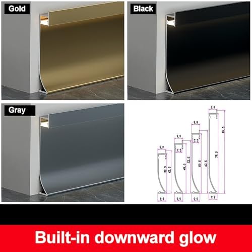 LED Aluminum Profile Skirting - Groove Decorative Strip, Embedded Lighting Baseboard Trim, LED Channel Light for Hallway & Stairs, Black 4cm, Modern Interior Lighting Solution