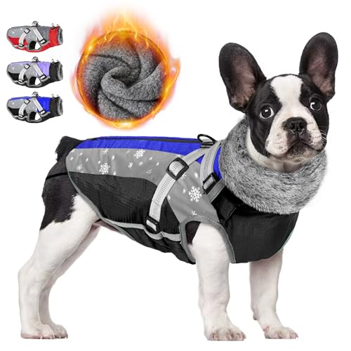 Nasjac Winter Hundemantel mit abnehmbarem Geschirr, wasserdichte Fleece warm hundejacke für kleine mittlere große Hunde, reflektierende einstellbare pelzige Hundekleidung Outdoor Hunter Weste