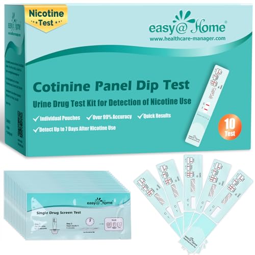 Easy@Home Nicotine Urine Test Kit 10 Pack, CLIA Waived OTC Cotinine Detection Strips for Tobacco Screening, 200 ng/mL Cutoff Level -#ECOT-114