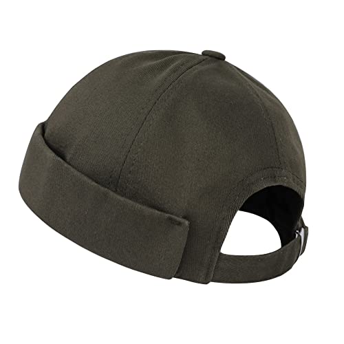 Gorros de hombre Docker Cap Gorros Skullcap Beanie Worker Sailor Cap sin ala Gorra Rolled Cuff Retro Fashion Brimless Hat con ajustable, Classic-Dark green, Talla única