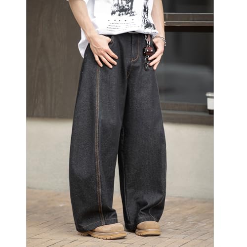 Baggy Barrel Jeans for Men Boys Y2K Elastic Waist Pull On Denim Pants Casual Wide Leg Raw Jeans Streetwear2
