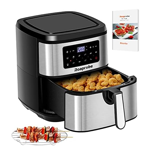 Freidora sin Aceite 7,5L, Roaprobe Freidora de aire, Air Fryer 1800W, on 9 Programas, Tiempo y Temperatura Ajustable, con Recetas para Patatas Fritas / Pollo Asado / Verduras, Sin BPA ni PFOA