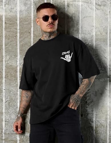 Image of Veirdo Men's Cotton Loose Oversize Baggy Fit Drop Shoulder Cool and Stylish Pocket Floppy Print Design Half Sleeve Beige T-Shirt