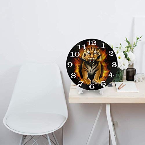 Abucaky Roar Tiger Wall Clock Battery Operated Silent Round Clock Animal Wall Decor For Home, Office, School 9.8 Inch #TOP3