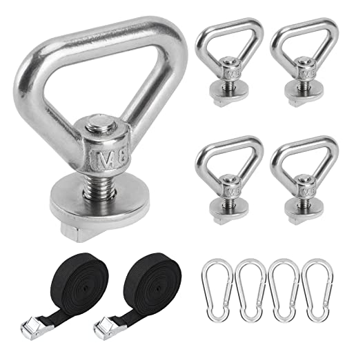 Juego de 4 argollas de Amarre, Amarres Seguros del Equipaje, con 4 Ganchos de mosquetón y 2 Correa de tensión, compatibles con VW T5 T6 (M8) Cover