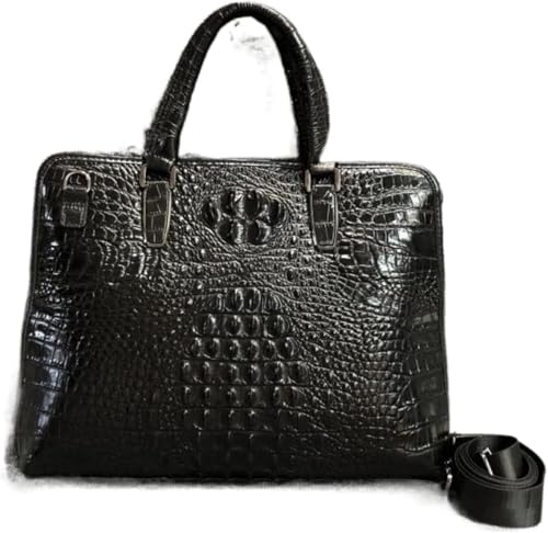 Leather Business Briefcase for Men, Cowhide Messenger Bag, Laptop Shoulder Bag (Black)