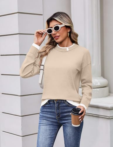Zeagoo Womens Sweaters Crewneck Long Sleeve Pullover Tops Apricot - image 4
