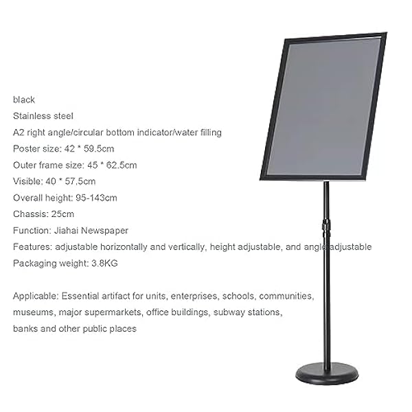 A2-bordstandaard Roestvrijstalen posterstandaard Vloerdisplaystandaards Posterbord Menuhouder Advertentierek zwart