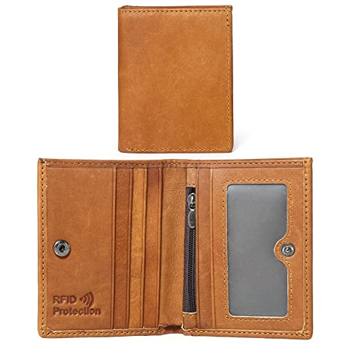 RFID Slim Front Pocket Wallets For Men - Genuine Leather Credit Card Mens Slim Bifold Wallet With Zipper Coin Stylish Passcase (BROWN) (brown)