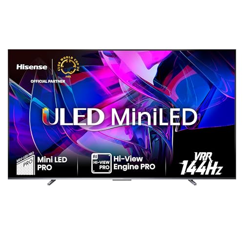 Hisense 100U7KQ (100 Zoll) Fernseher 4K Mini LED ULED HDR Smart TV, Quantum Dot, 144Hz, HDMI 2.1, Game Mode Pro, Dolby Vision IQ & Atmos, Bluetooth, Alexa Built-in, Anthrazit