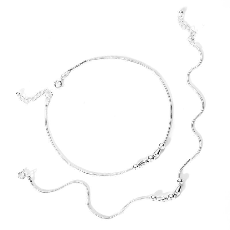 925 Silver Threaded Size Adjustable Snake Pattern Anklet For Girls & Women-image-49
