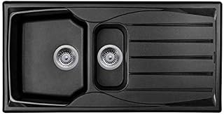 Astracast Astracast Sierra 1.5 Bowl Reversible Composite Black Kitchen Sink with Basket Strainer Waste Kits 1.5
