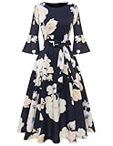 Women's Floral Formal Dresses for Women 2026 Wedding Guest Vintage Dress for Women Tea Party Elegant Women's Dresses Navy-Yellow-White-Flower XL