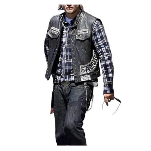 MERCH ATTIRE SOA - Chaleco de piel para hombre, diseño de esqueleto de motociclista, para motociclista, jax teller club, Chaleco de piel sintética, S