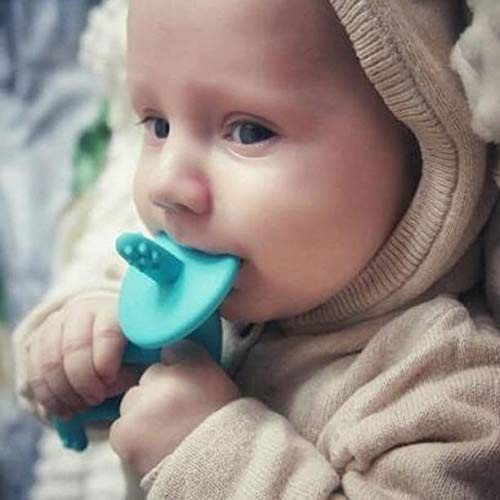 mombella Dancing Elephant Silicone Baby Teether &Toothbrush for Teeth Beginning & Eruption Period. Relieve Pain&Itch, Clean Tongue&Gum. with a Free Clip, Blue, 3M+, Small