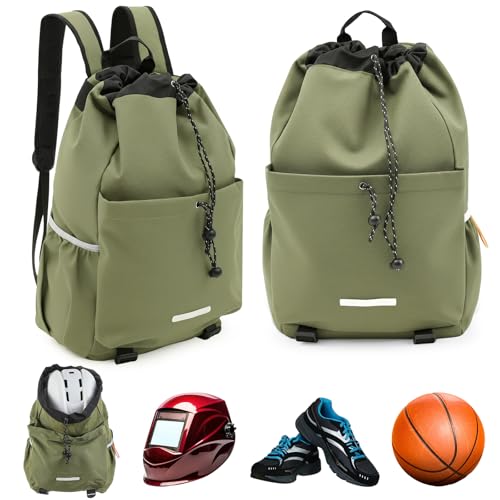Aliceset Helmet Backpacks Welding Waterproof Motorcycle Helmet Bag with Drawstring Adjustable Shoulder Straps Pocket Nylon Large Capacity Gift for Electrician Welder School Students(Green)