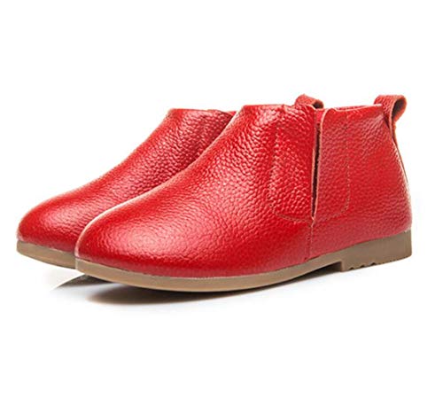 JGKDTX Boy's Girl's Leather Waterproof Short Ankle Snow Boots Winter Warm Slip on Outdoor Sneaker Shoes (Red, Numeric_8)