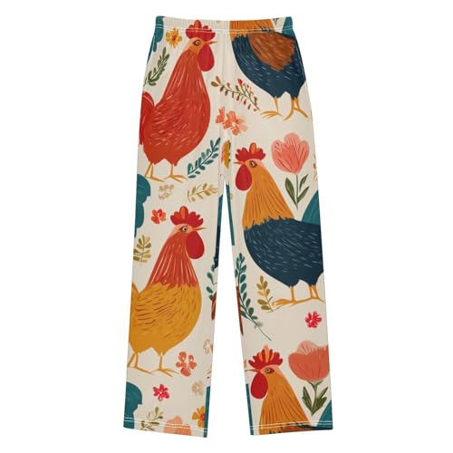 Cock Florals Boys Long Pants Soft Trousers Elastic Waist Kids Lounge Bottoms with Pockets S-XL