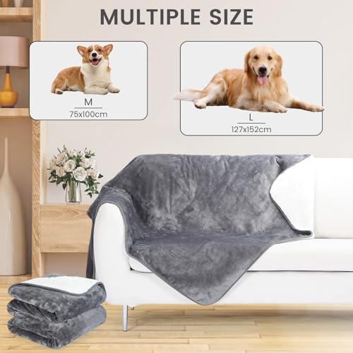 PETTOM Fleece Hundedecke wasserdichte Haustierdecken, weicher Plüschüberwurf für Katzen Welpen Schützt Couch, Stühle, Auto oder Bett vor Verschütten, Flecken - Maschine waschbar, 152 x 127 cm,Grau