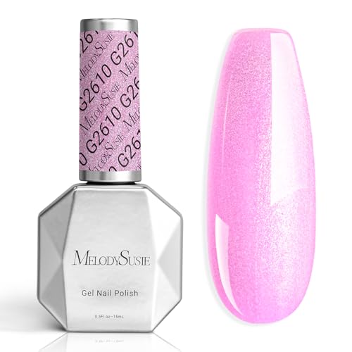Image of MelodySusie Jelly Pink Aurora Shimmer Gel Nail Polish, 0.5fl oz Soak Off UV LED Holographic Hot Pink Glitter Gel Polish Gift for Women Nail Art Manicure Salon DIY Nail Design Decoration at Home-G2610