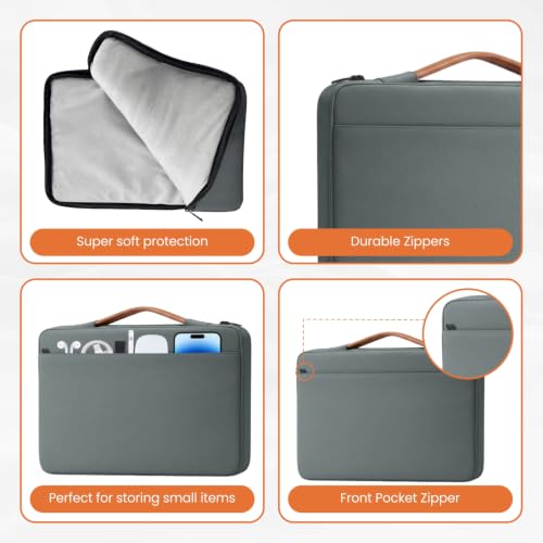 Image of Dyazo 15.6 Inch Laptop Sleeve with Handle & Front Accessory Pocket with Organized Compartments | Soft Interior Padded Protective Case | Compatible for MacBook, HP, Dell, Lenovo, Asus & More (Grey)