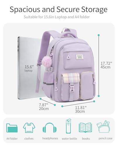 Image of School Backpack for Teen Girls, Big Student Laptop Backpack Aesthetic Bookbags for College Women Elementary Middle High School Travel Mochilas Escolares, Purple