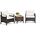 GIANTEX Rattan Balkonmöbel Set 2 Personen, 3 TLG. Rattan Gartensitzgruppe Lounge Set mit Kissen cremeweiß, Gartenmöbel Set 2 Sessel mit Tisch, Gartengarnitur Sitzgruppe Gartenlounge Set